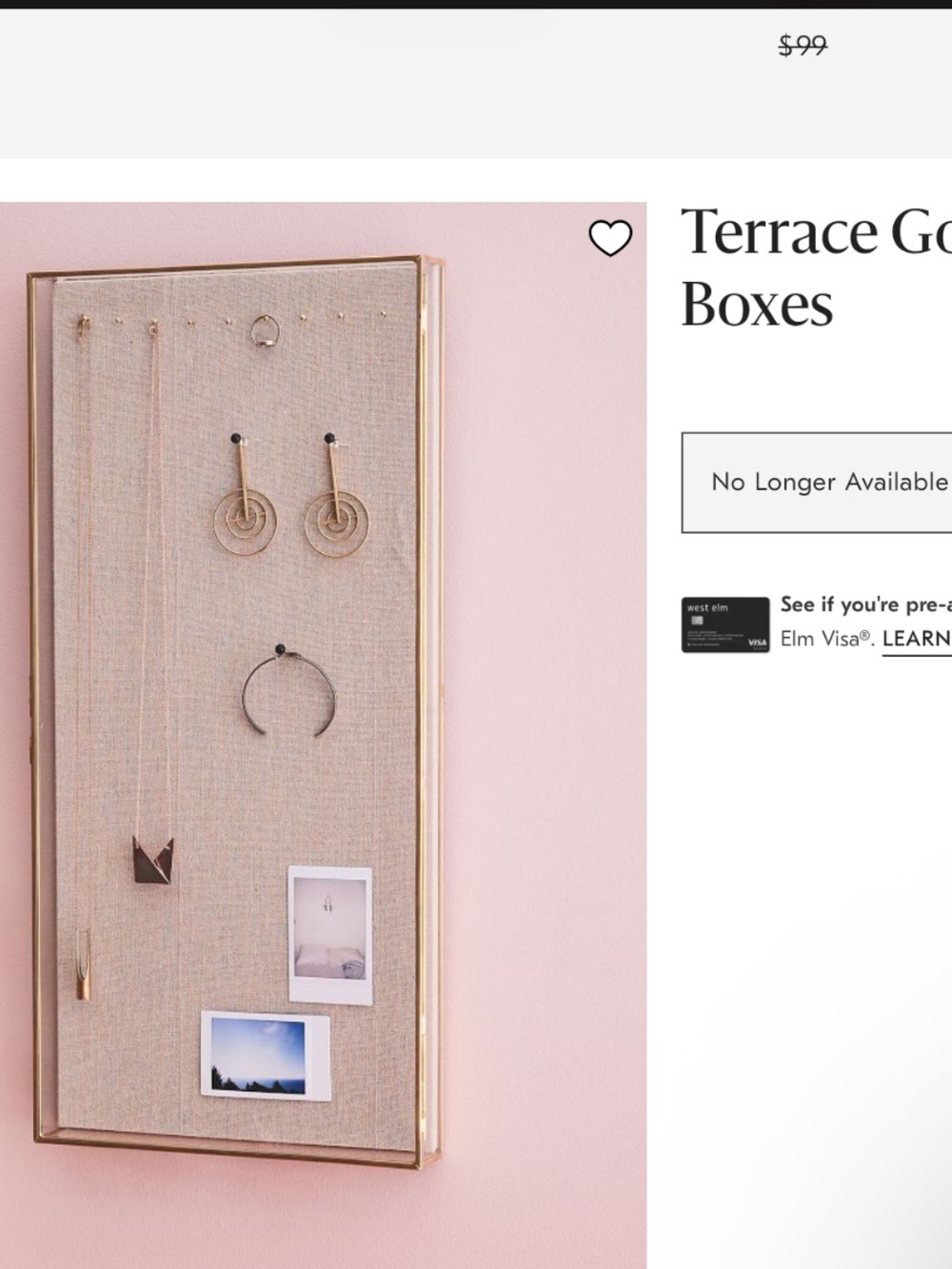 West Elm Terrace Large Gold Glass Shadow Box